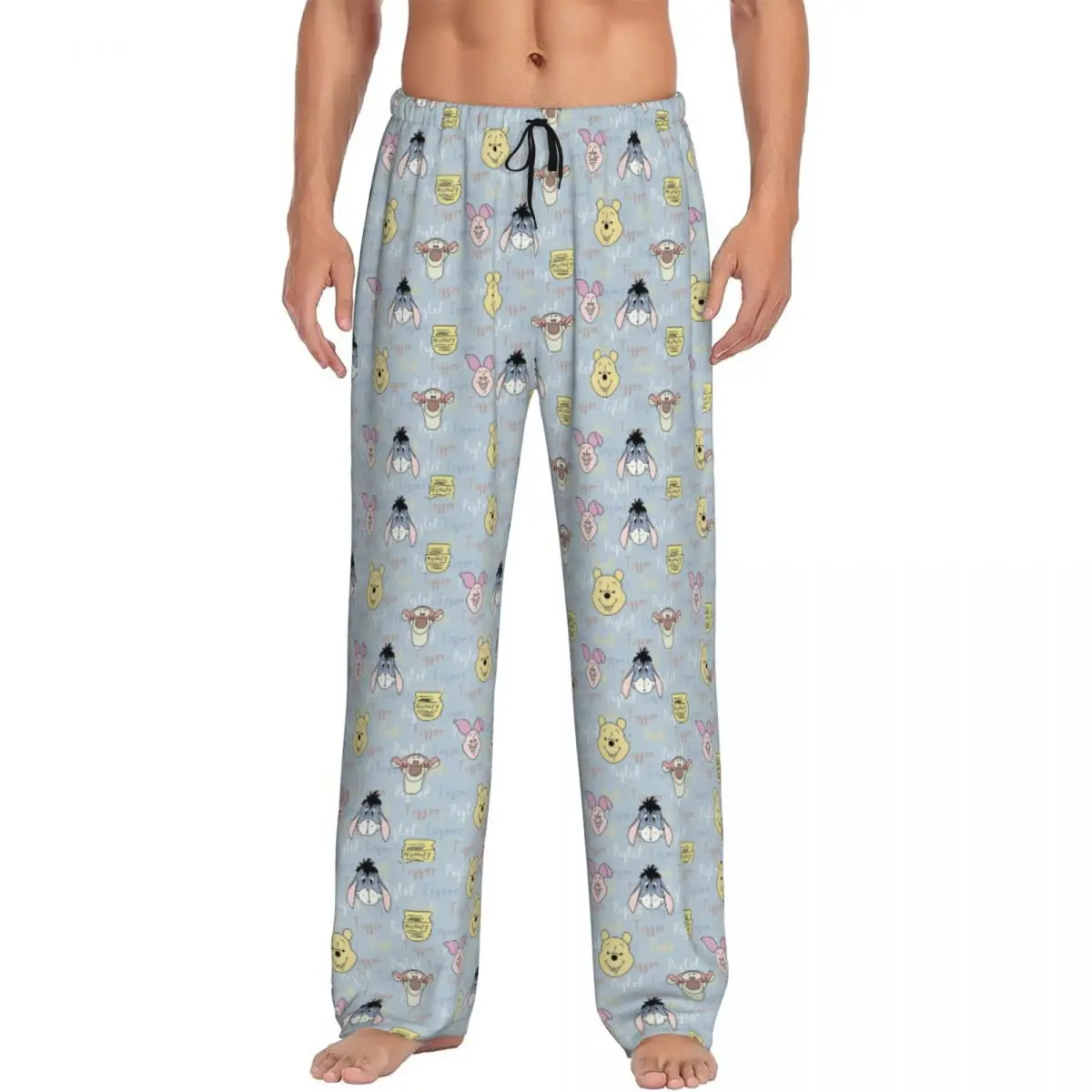 Custom Print Winnie The Pooh With Friends Pattern Pajama Pants Men's Cartoon Animation Sleep Sleepwear Bottoms with Pockets