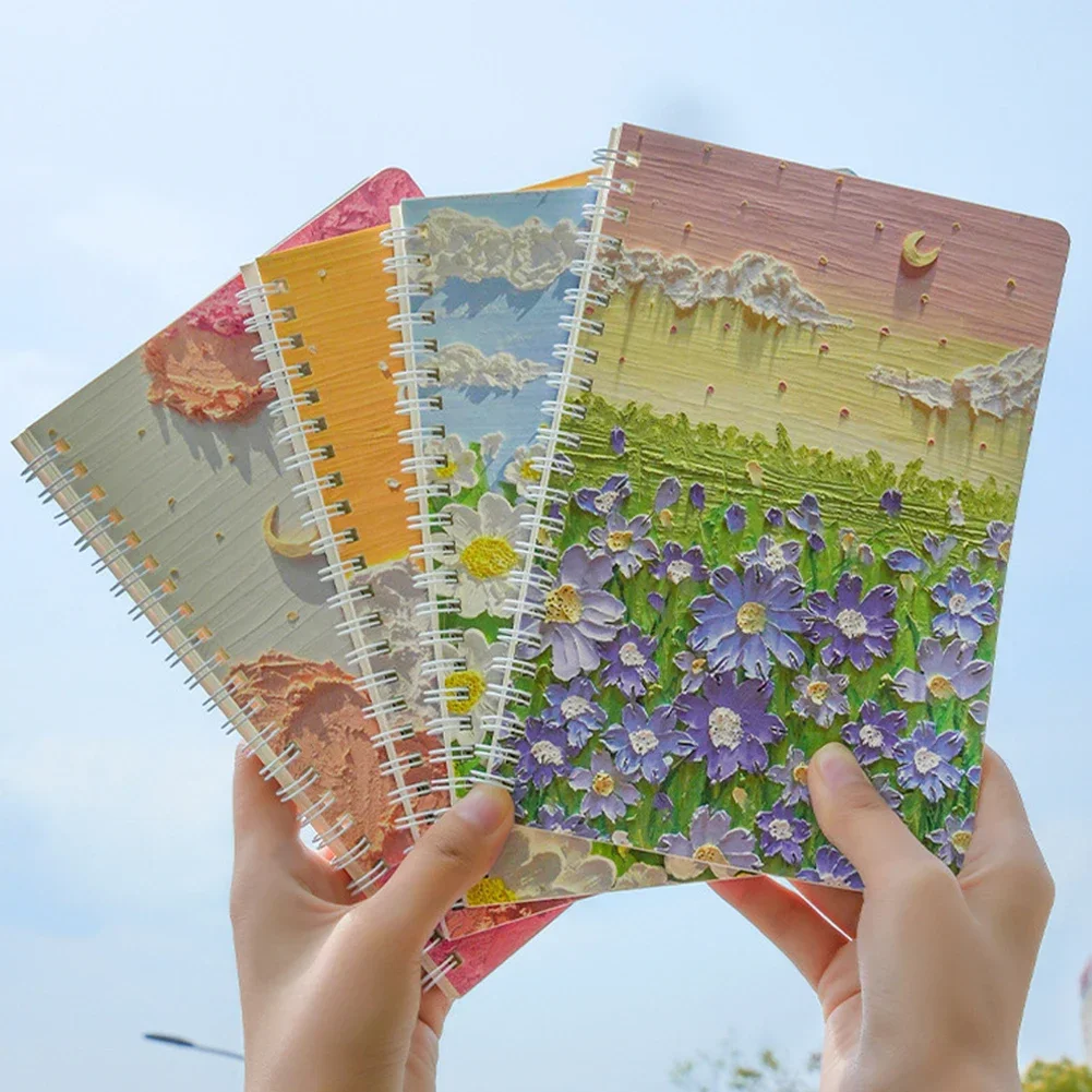 

A5 Coil Lined Notebook 60 Sheets Kawaii Japanese Oil Painting Coil Spiral Lined Notebook Stationery School Supplies for Students