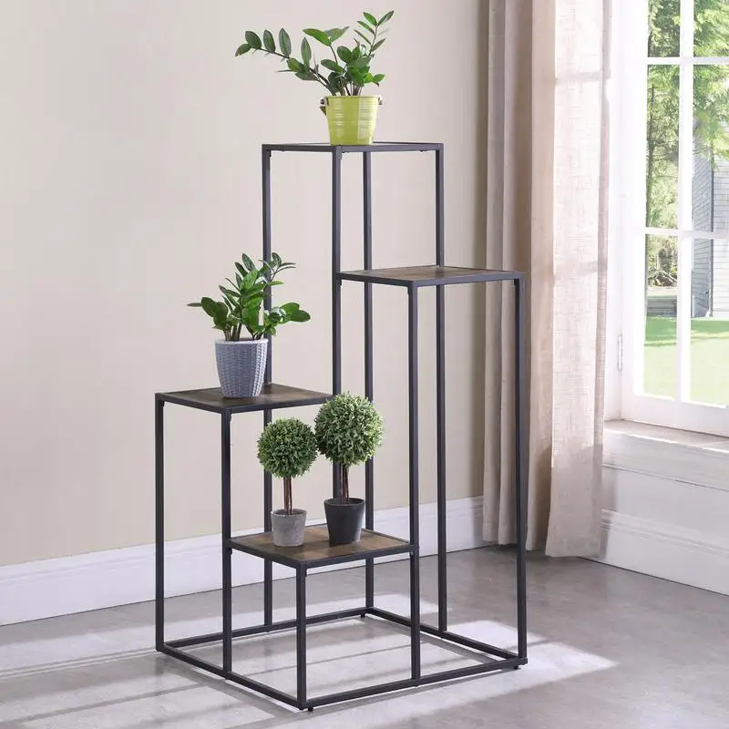 4-Tier Rustic Brown & Black Shelf Display Unit for Home Décor, Storage & Organization