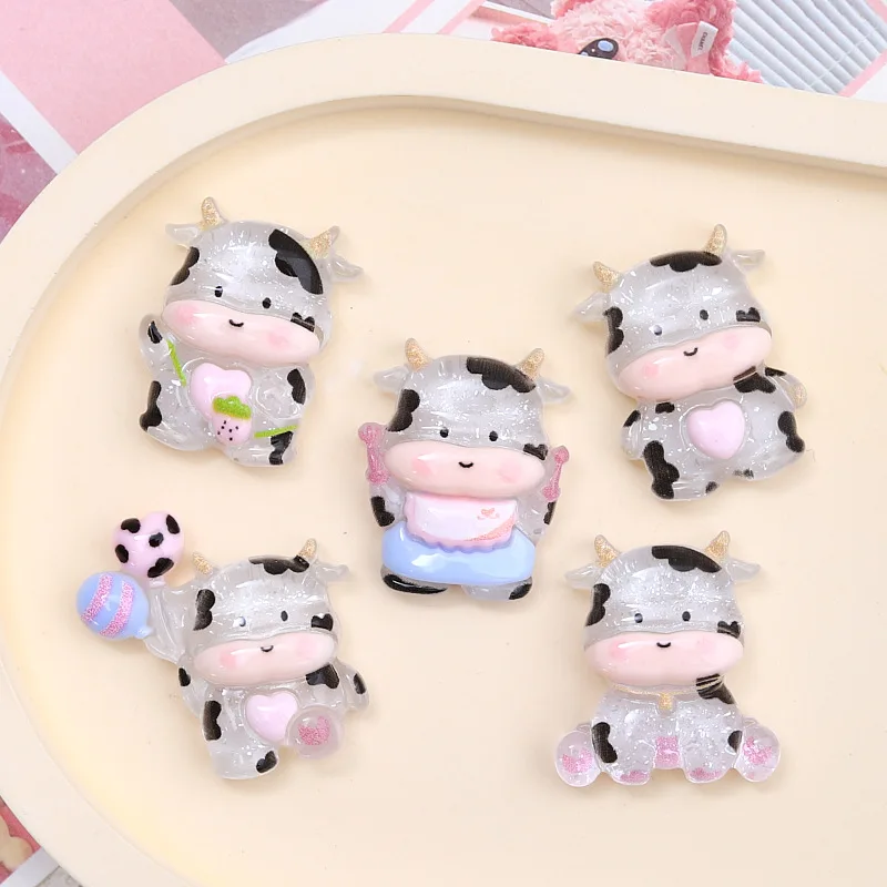 5pcs cute cow cartoon resin flatback diy kawaii resin accessories crafts materials scrapbooking embellishment