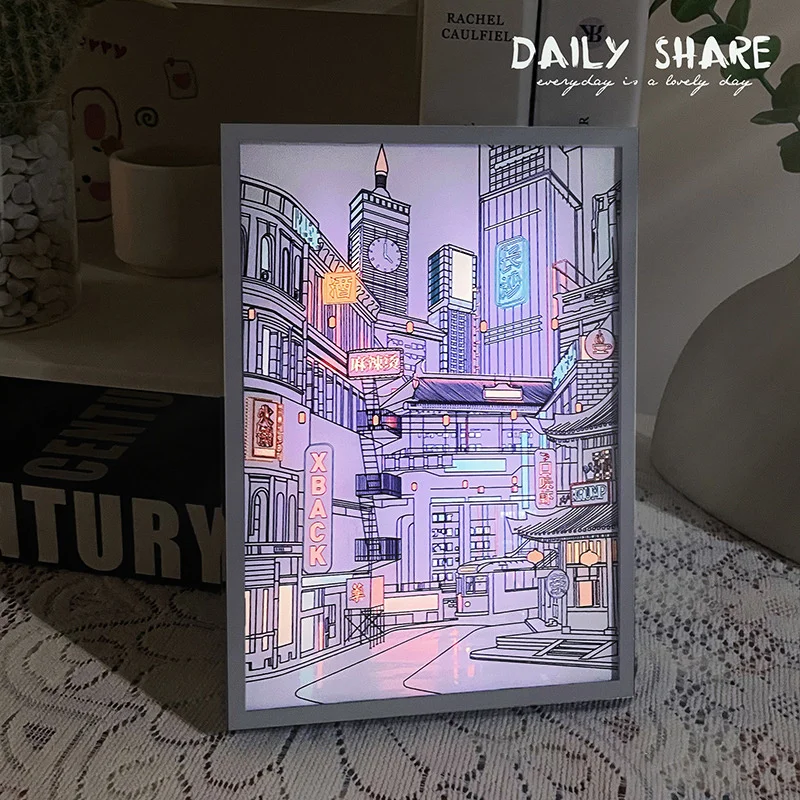 

Anime Painting Led Beautiful City Night View Light Usb Plug 3 Colors Dimming Ins Romantic Night Lamp for Living Room Decoration