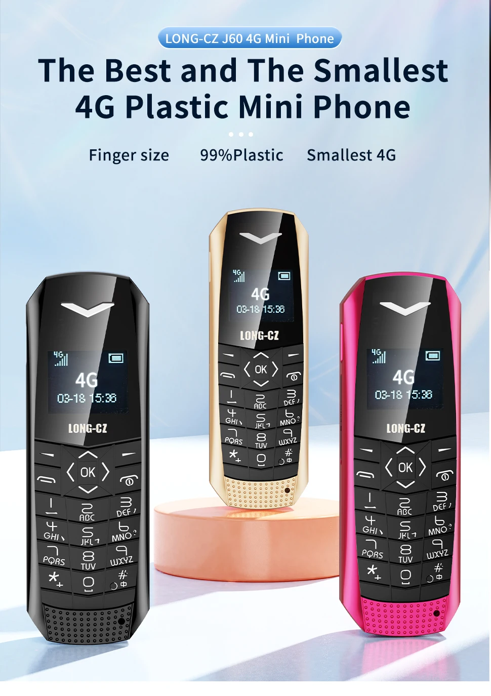 Super Mini Phone J60 4G Network Mobile Phone Wireless Bluetooth Keyboard Pocket Cellphone Alarm Clock SOS MP3 Player Recorder