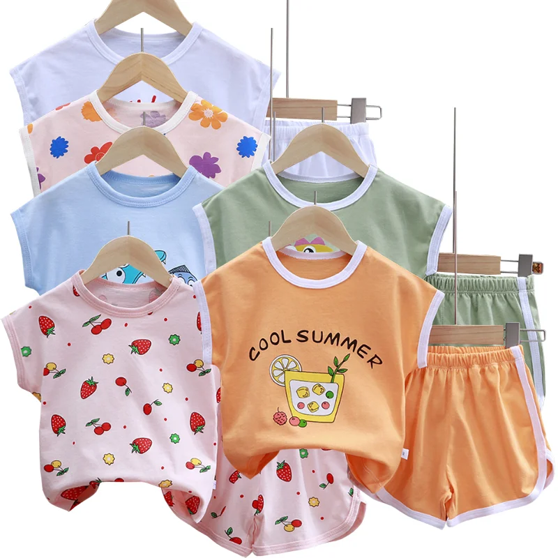 

New children's short shirts sleeve summer boys and girls baby children's T-shirt shorts set