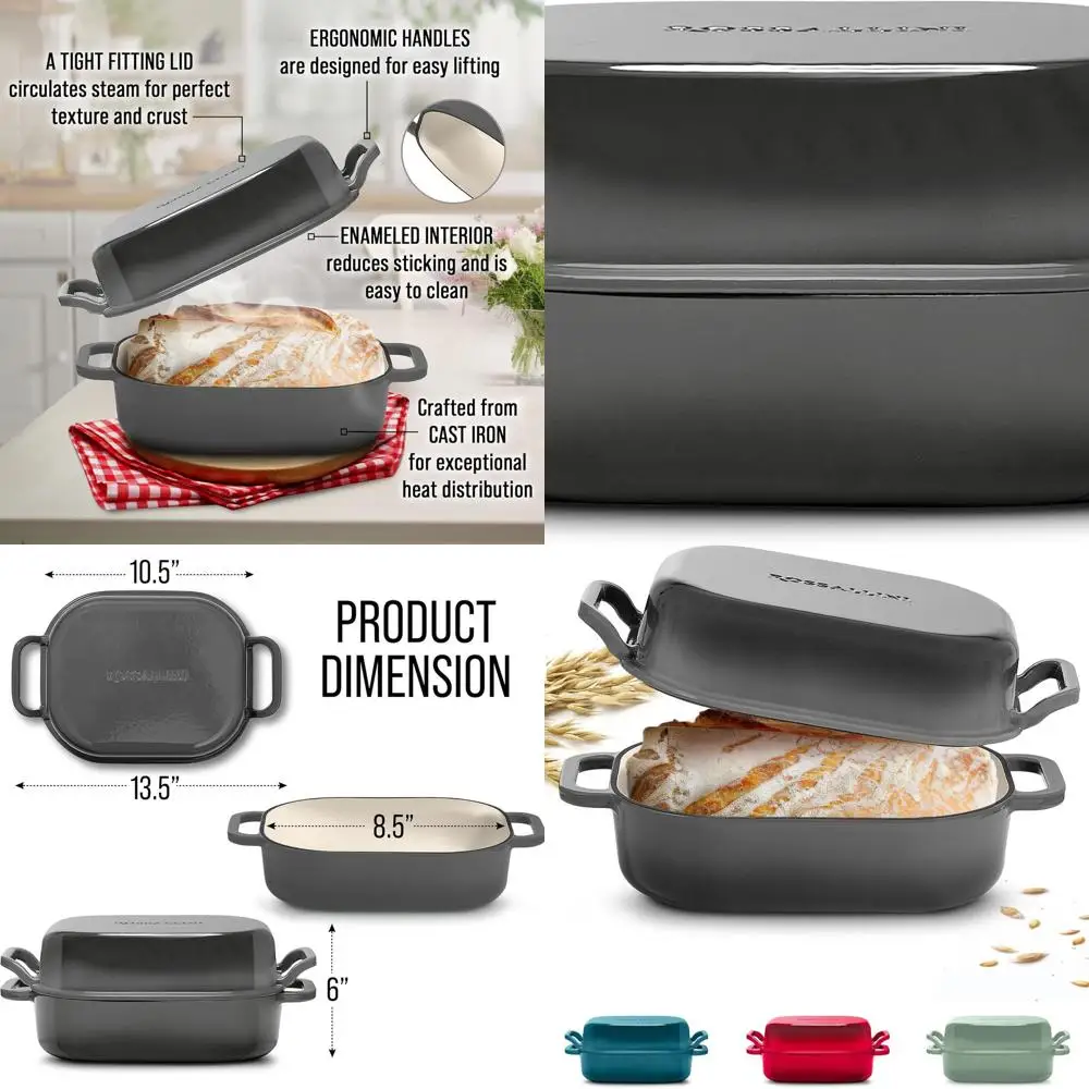 

6-литровая прямоугольная чугунная эмалированная печь для выпечки хлеба на закваске с антипригарным покрытием и надежной крышкой для превосходной выпечки и приготовления хлеба