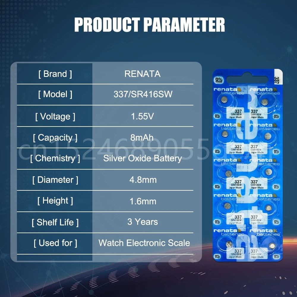 Renata 1,55 sr416sw ag6 lr416 337a v silberoxid knopf zellen batterien für led kopfhörer uhr batterien schweizer gemacht