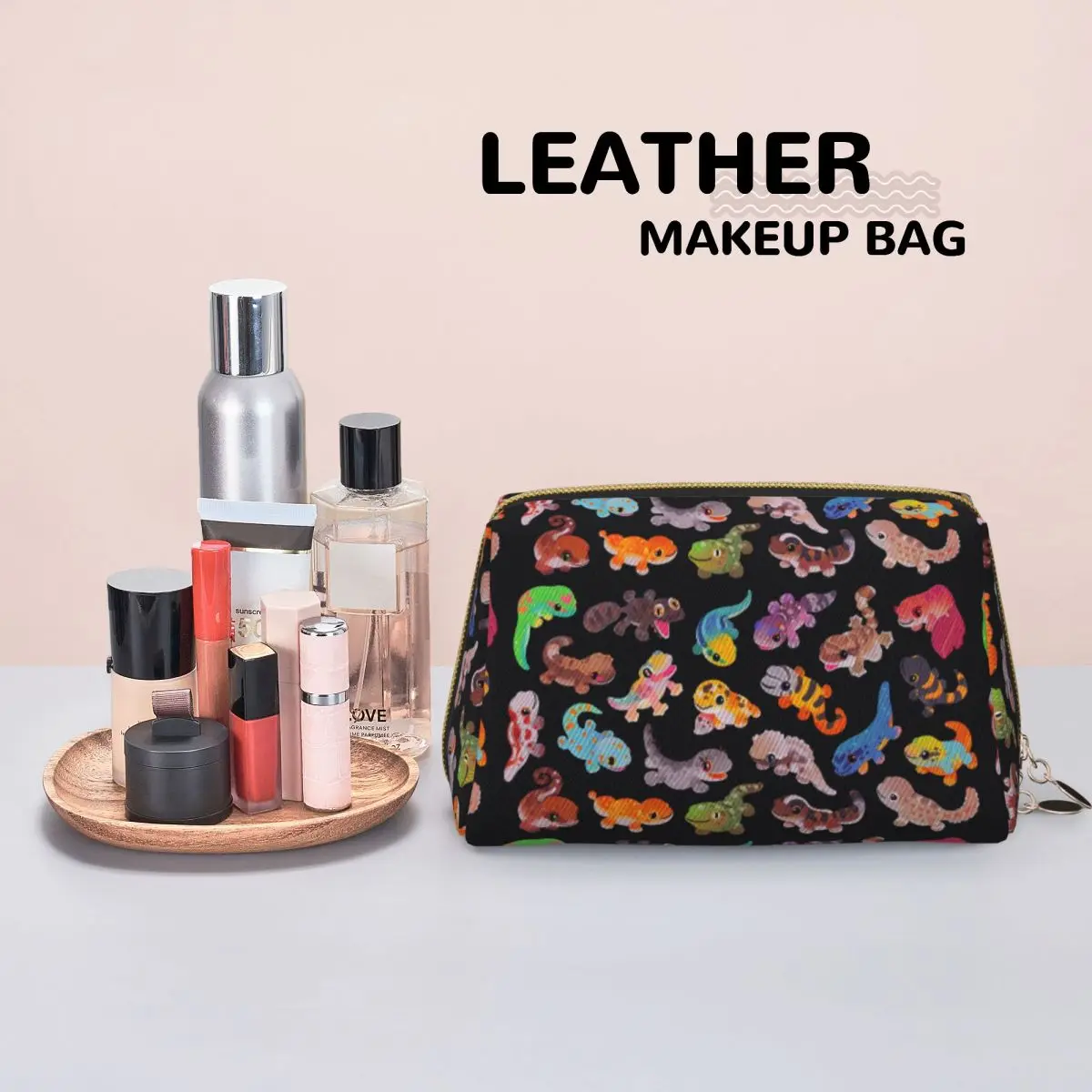 Adorable Cartoon Reptile Pets Women Cosmetic Bags Travel Makeup Organizer Pouch Toiletry Storage Dopp Kit Case