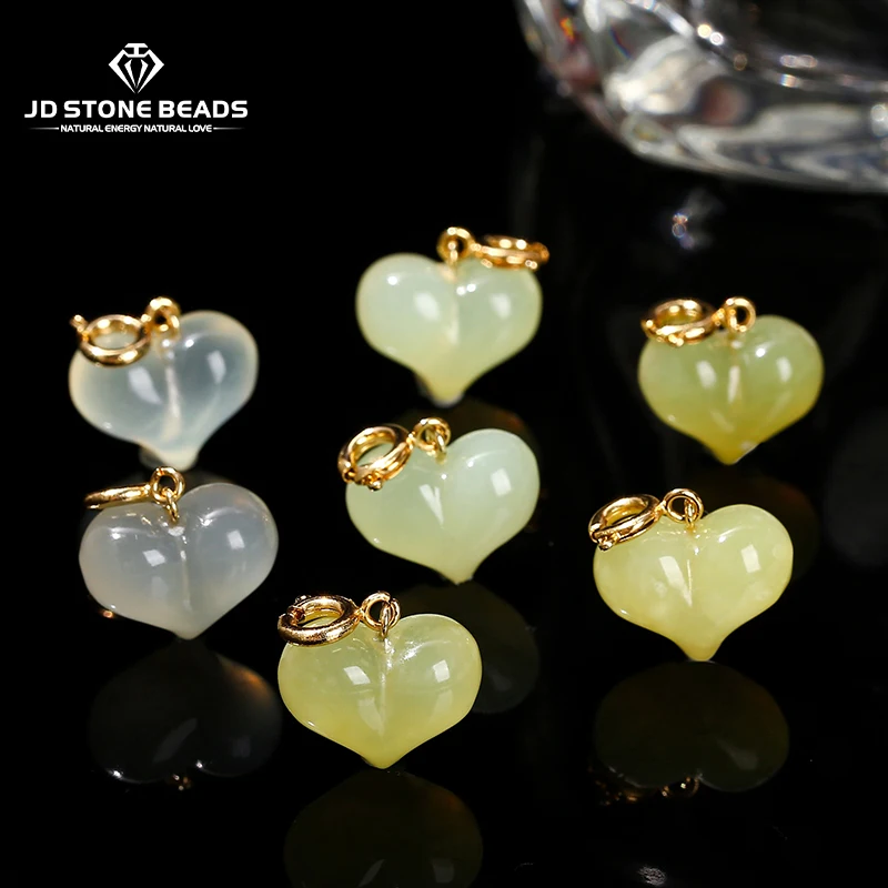 

1 Pc Natural Stone Light Green Jade Heart Shape Bead Random Color Pendant For Jewelry Making Diy Necklace Bracelet Accessory