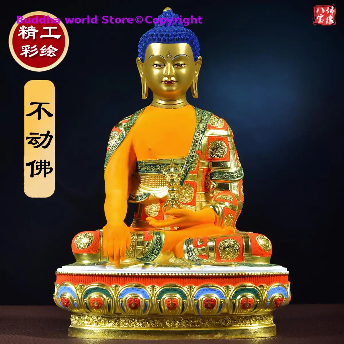 

high grade colored draw Good Buddha statue bless family Safety Healthy luck Painted Mitukpa Aksobhya Vajra Buddha God