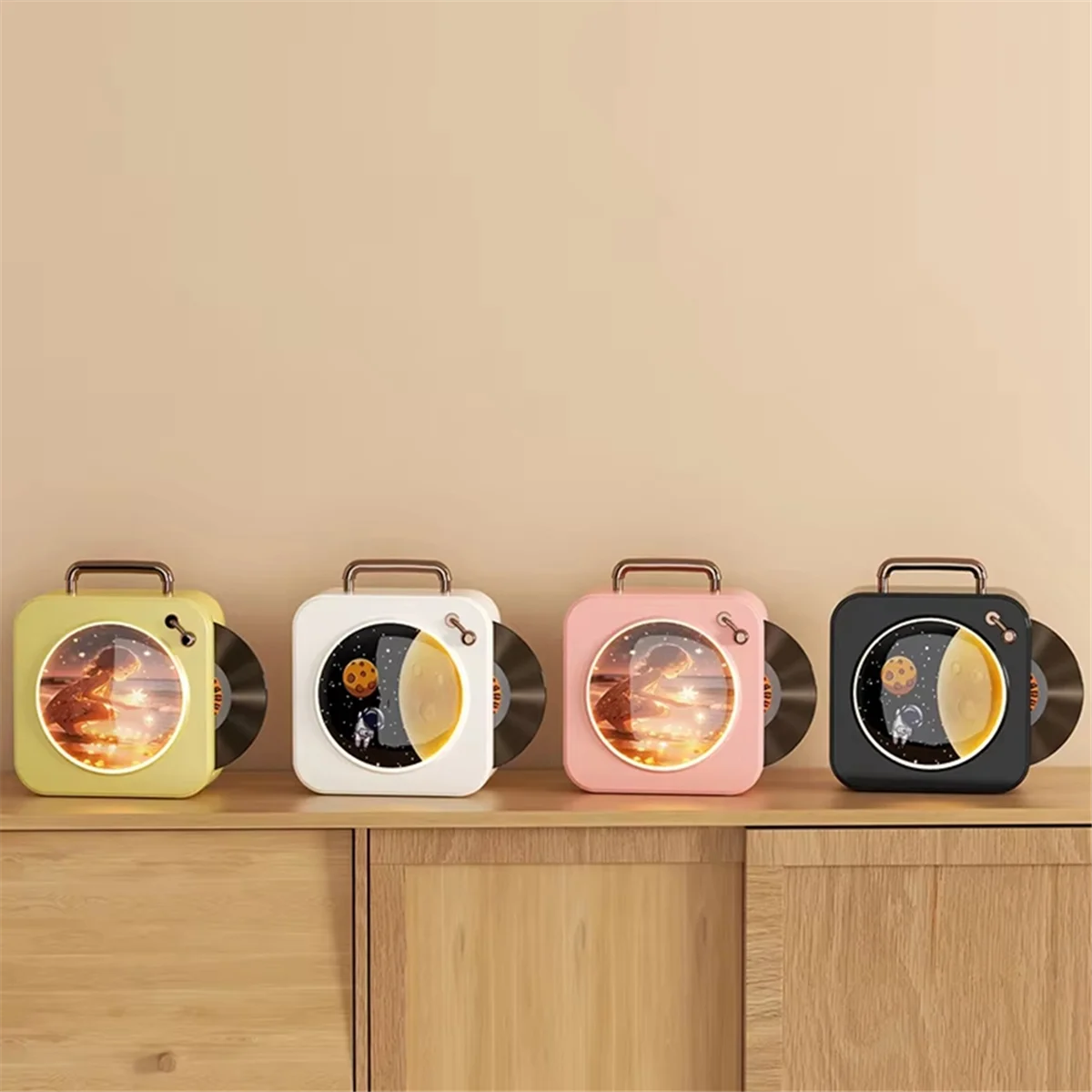 QA88X Vintage เครื่องเล่นบลูทูธสเตอริโอเสียงสเตอริโอวิทยุบันทึกไวนิลสเตอริโอขนาดเล็ก Home CD Player สีเหลือง