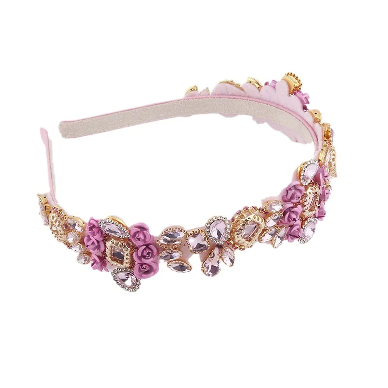New Fashion Women's Baroque Alloy Diamond Rhinestone Rose Flower Headband Women's Prom Travel Headband Hair Accessories 5