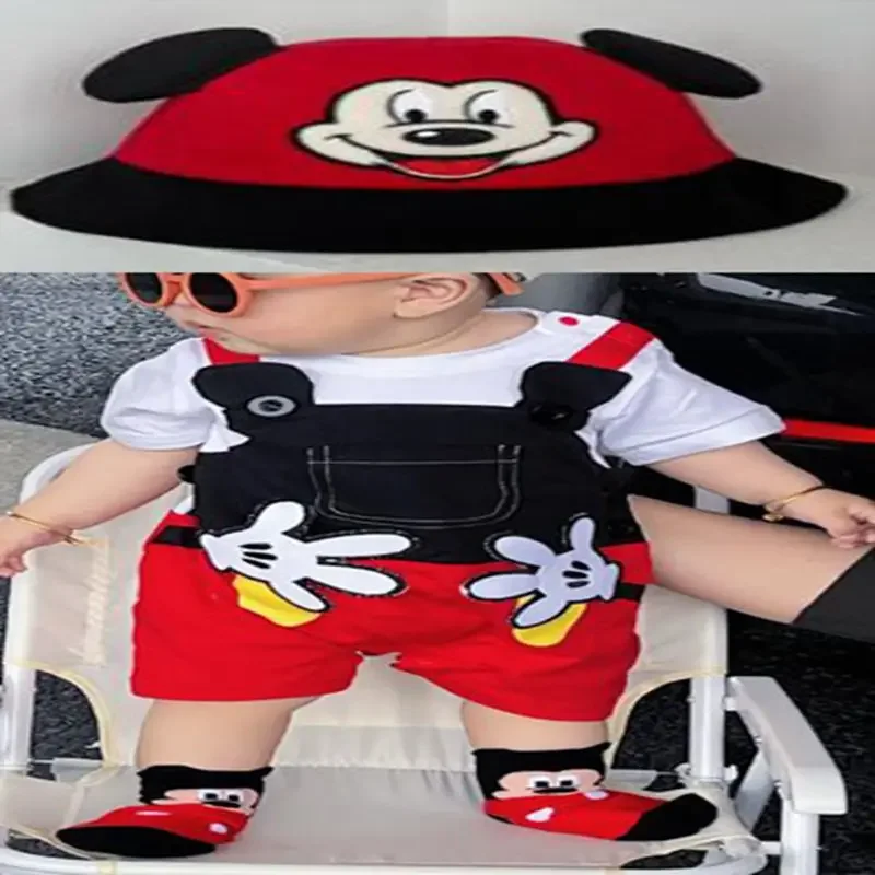 

Newborn Baby Summer Rompers Mickey Mouse + Sock + Hat 3PCS Set Boys Girls Jumpsuit Infant Costumes Cotton Short Sleeve Clothes