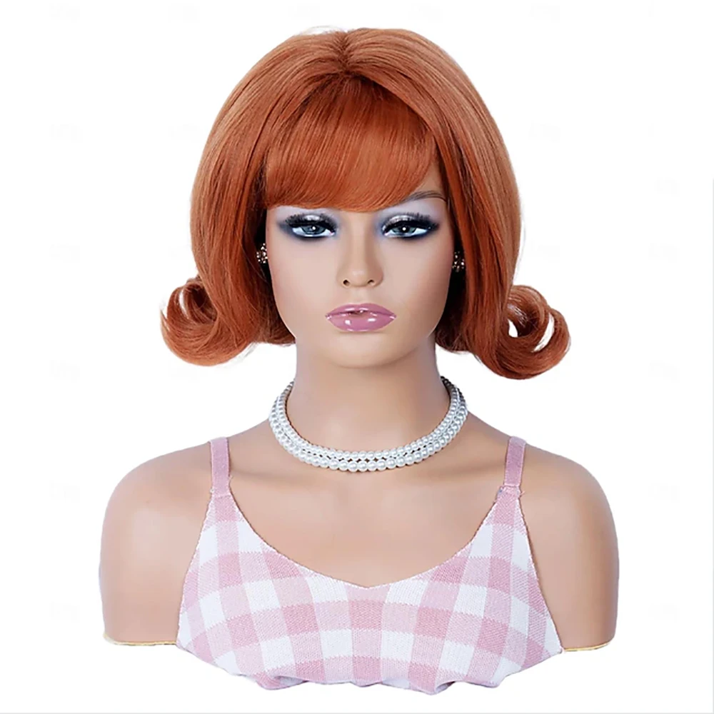 

HAIRJOY Synthetic Hair Orange Wig for Women Short Curly Retro Beehive Wig with Bangs 70's 80's Costume Wig for Halloween Cosplay