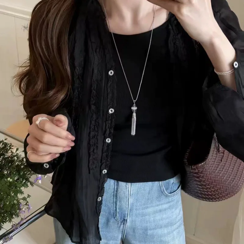 Luxury Clear Strand Beads Tassel Long Necklace For Women Creative New Fashion Sweater Chain Wholesale