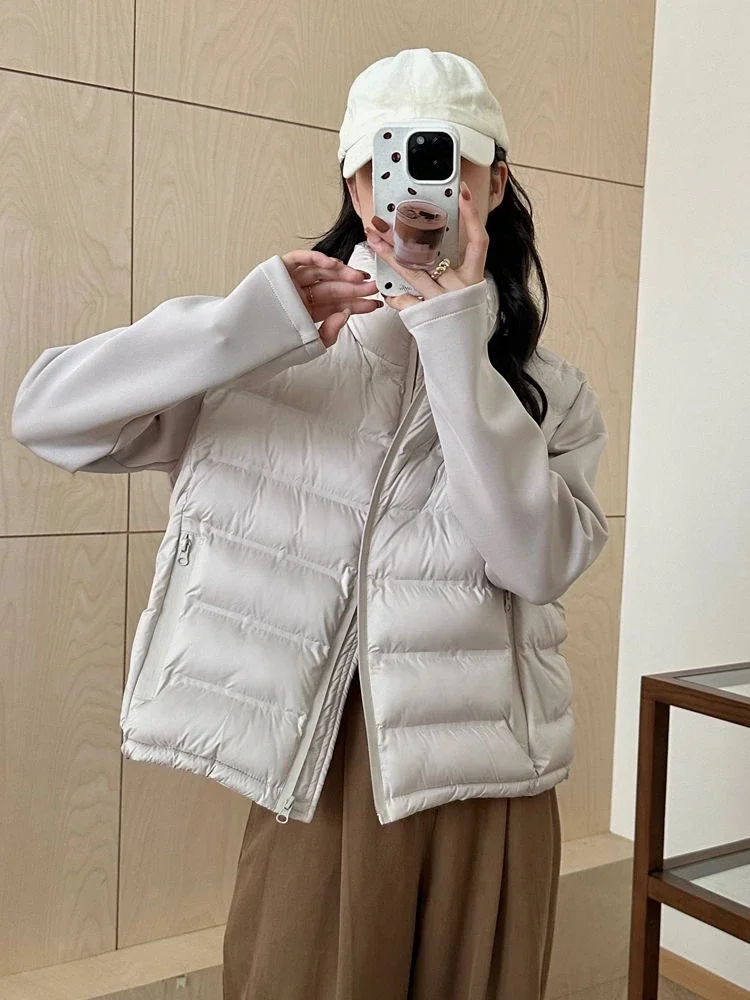 Women's Pakas Light Cotton Coat Short Korean Style Round Neck Diamond Check Winter Jacket for Women 2025 Autumn and Winter