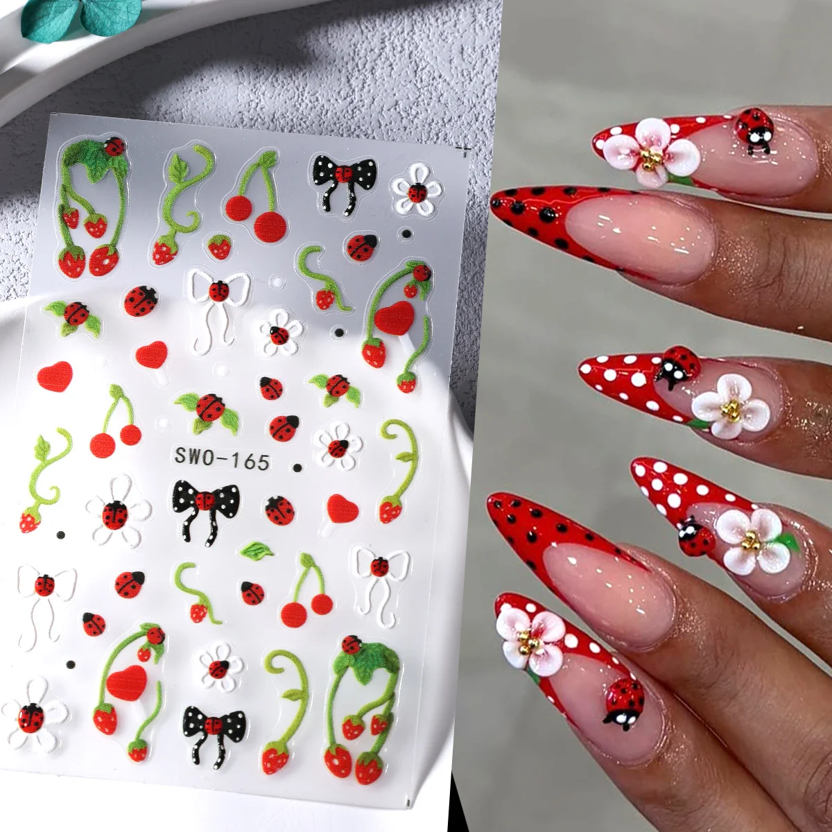 Marienkäfer-Blumen-Nagelaufkle – Nail Art Strawberry Bewertung und Preis