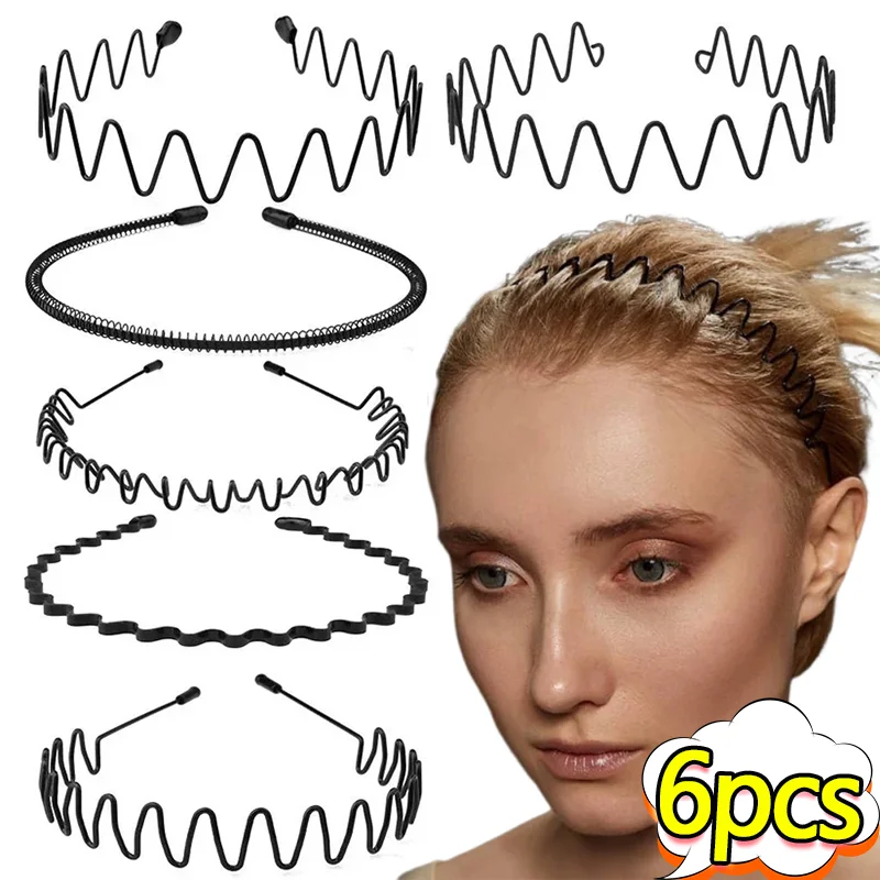 

Unisex Metal Wavy Spring Hair Hoop Lack Non Slip Outdoor Sports Headbands Simple Hairband for Women Men Face Washing Headdress