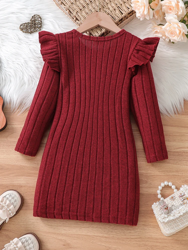 Girls Spring and Autumn Thin Bow Decorated Flying Sleeve Long Sleeve Pit Dress