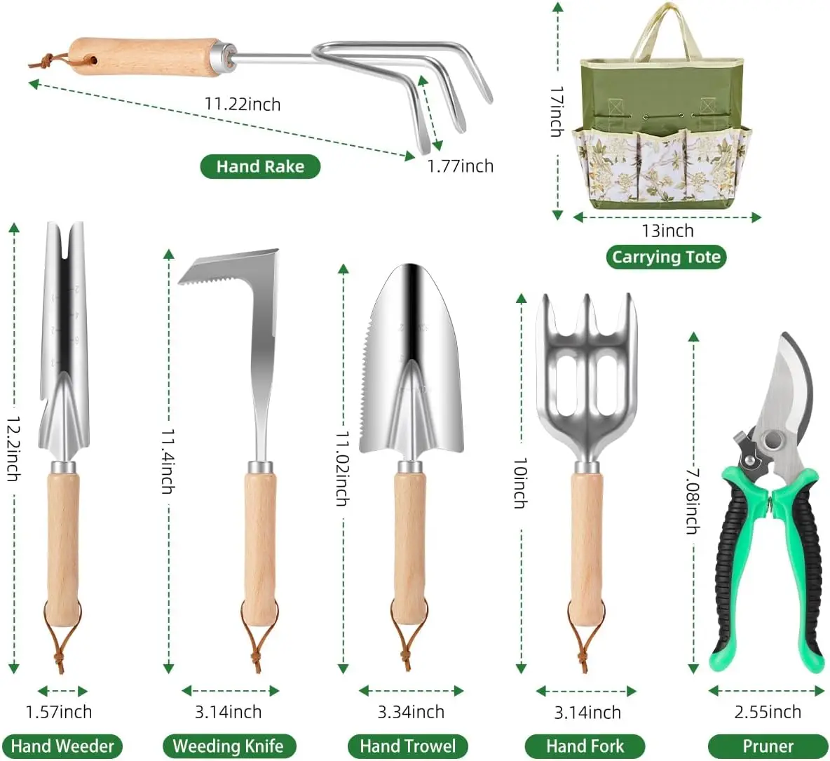 

9-Piece Premium Gardening Tool Set for Women - Heavy Duty Stainless Steel Rust-Proof Tools with Fashion Storage Tote