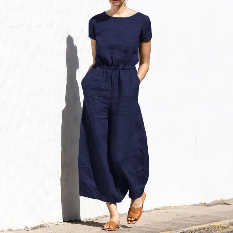 

Casual Loose Cotton Linen Jumpsuit S5XL Women's Street Sle mid Waist Long Pants Straight Leg Full-Length Autumn Faion