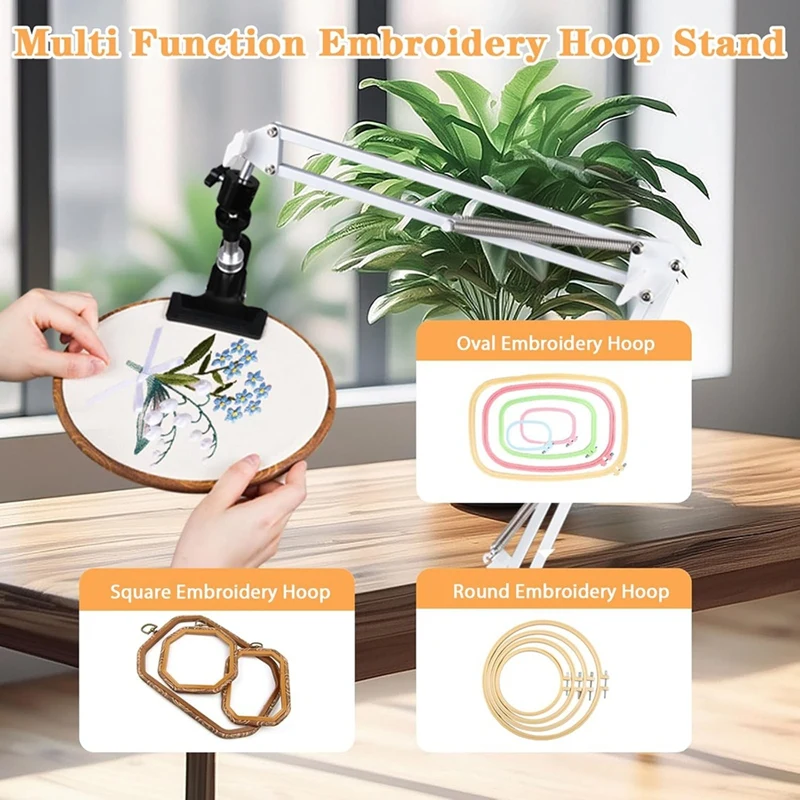 Adjustable Embroidery Hoop Holder For Handwork, 360° Rotatable, 3-In-1 Hoop/Tablet/Phone Holder Desktop Stand