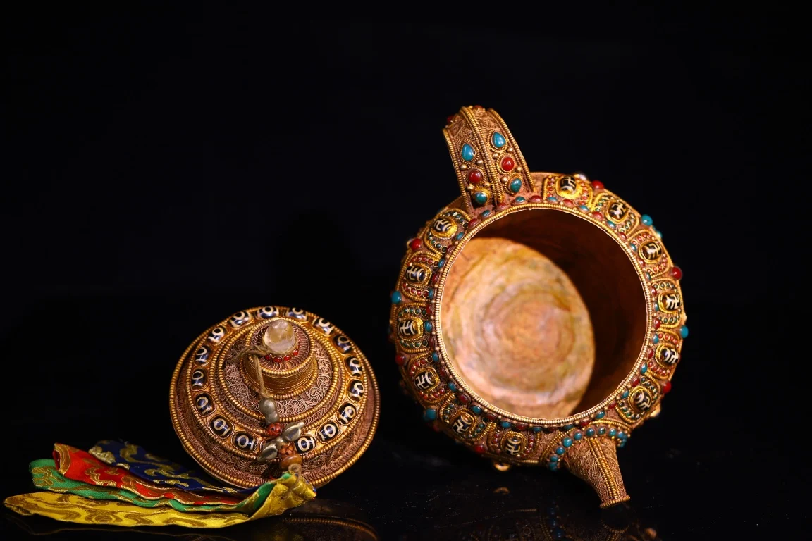 9 "مجموعة معبد التبت الفضة التبتية القديمة مذهب تخريمية فسيفساء جوهرة gZi الخرز وعاء الزبدة غلاية الإبريق تميمة تاون هاوس #5