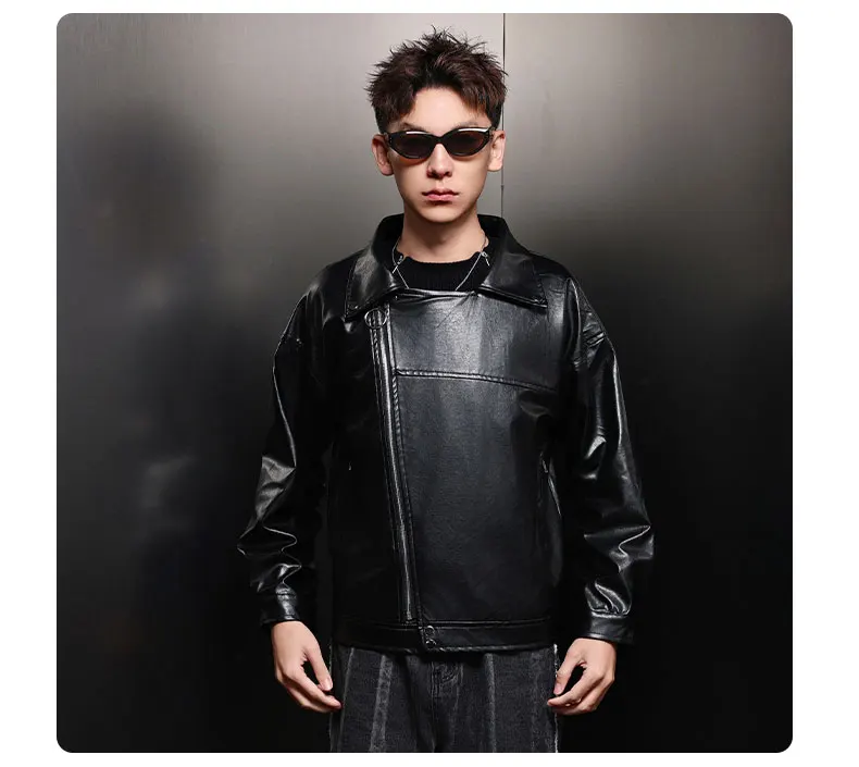 

Faux Leather Coat Vintage High-end Brand New Slim-fit Lapel Motorcycle Windproof Jackets Autumn And Winter Men's Leather Jacket