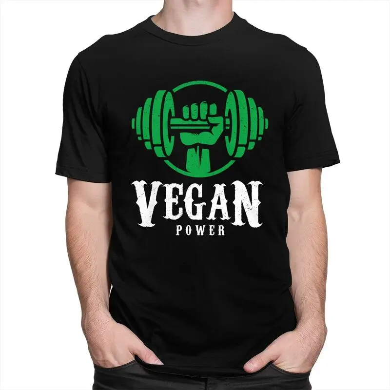 Custom Vegan Power Tshirts for Men Short Sleeves T Shirt Cool Powered By Plants T-shirts Pure Cotton Tee Gift