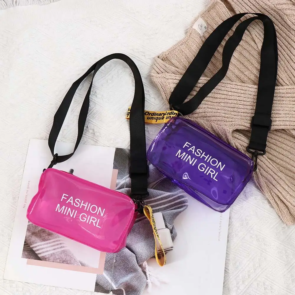 

PVC Girls Handbags Sweet Candy Color Clear Shoulder Bag Transparent Jelly Bag Crossbody Bags Messenger Bag