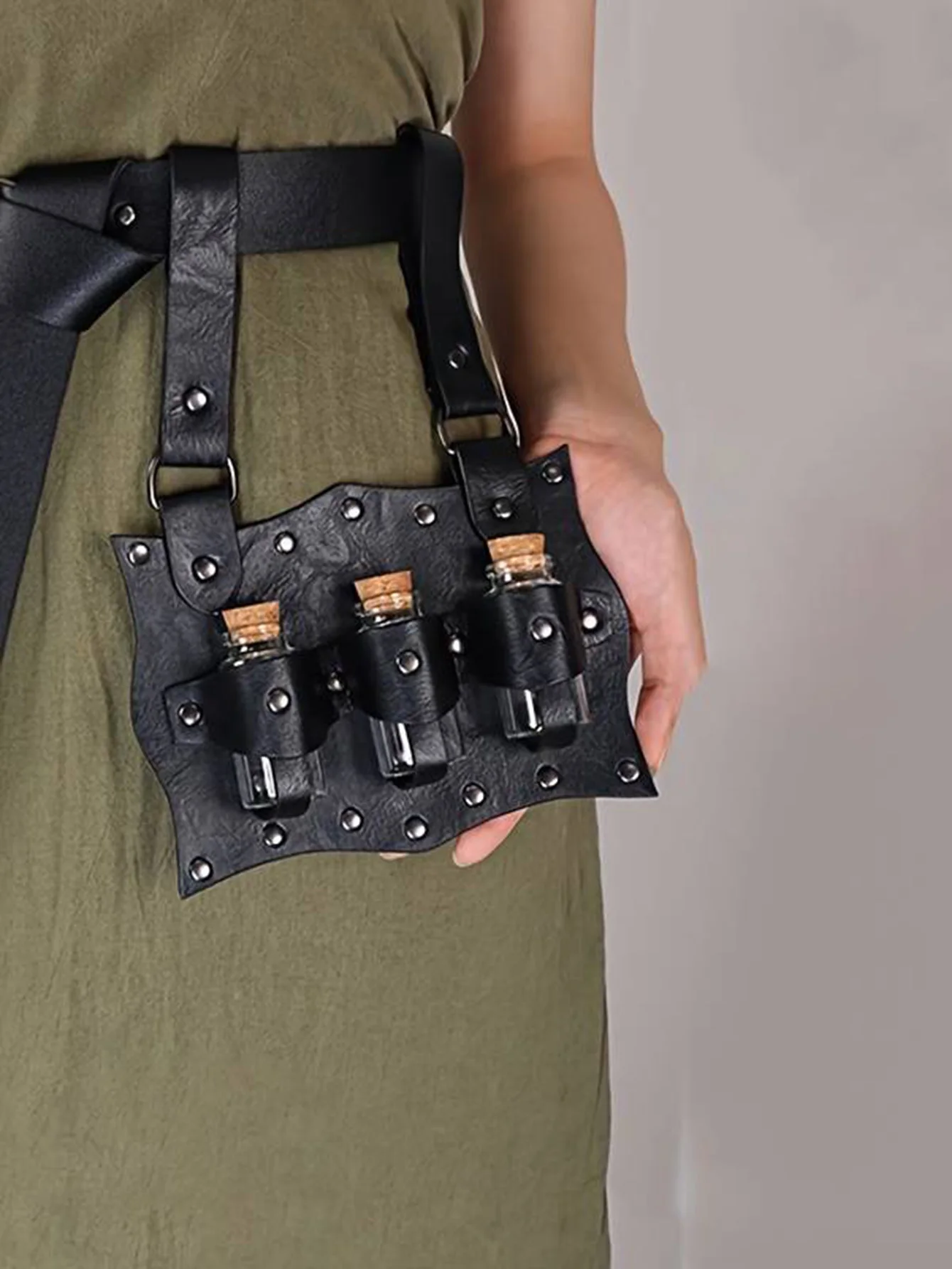 Medieval Waist Bag Renaissance Steam Glass Magic Bottle Set Retro Halloween Cosplay Wizard Witch Role-playing Costume Prop