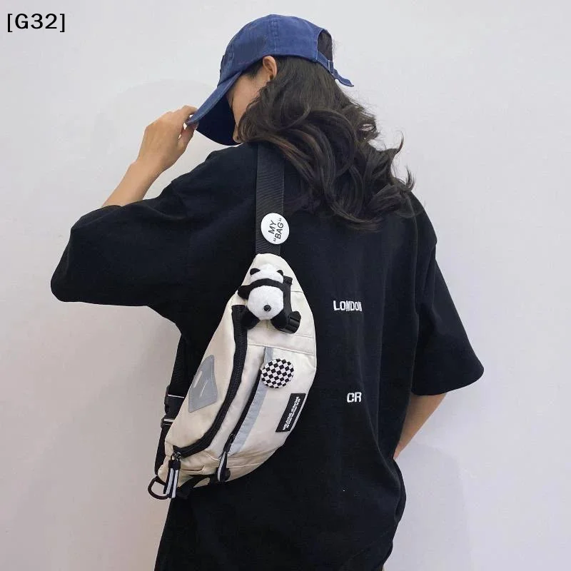 Cute Canvas Sling Chest Bag Multi Pockets For Daily Use School Shopping Short Trips No Pendant【G32】