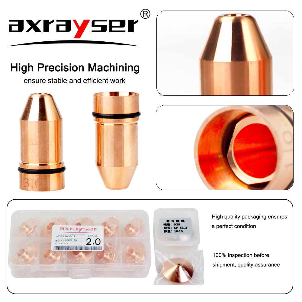 Axrayser Bullet Laser Nozzle For CINCINNATI Lasermech Fiber Laser Cutting Machine Single Double Layer 1.2 1.5 Pure Copper Parts