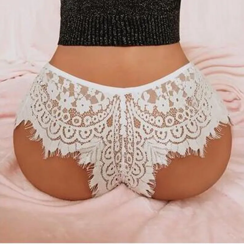 

Women's Sexy Lace Ultra-thin See Through Briefs High Waist Knickers Translucent Erotic Underwear Ruffles Shorts Underpants