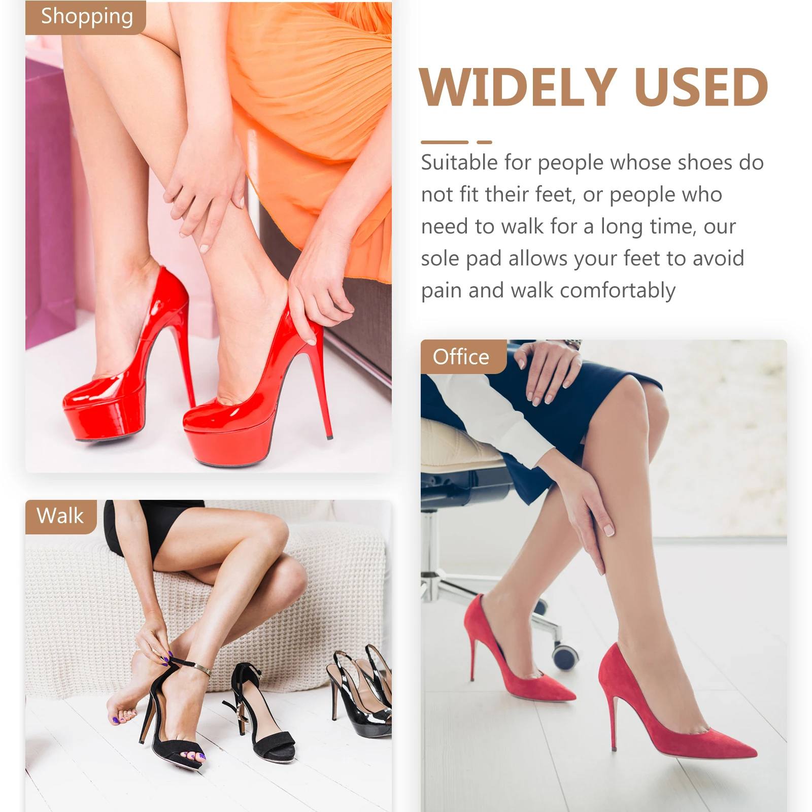 

Anti-Slip Pain-Proof Heel Pads Comfort Insoles Forefoot Cushions Shoe Inserts High Sole Women Sweat Absorbent Breathable
