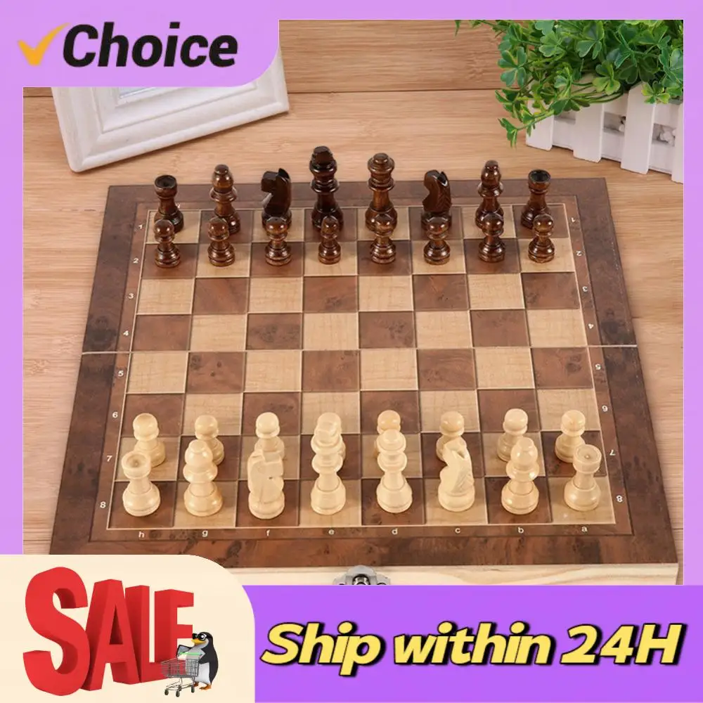 

3 in 1 Chess Game Board Folding Storage Wooden Chess and Checkers Game Set Travel Chess Sets for Chess Board Game
