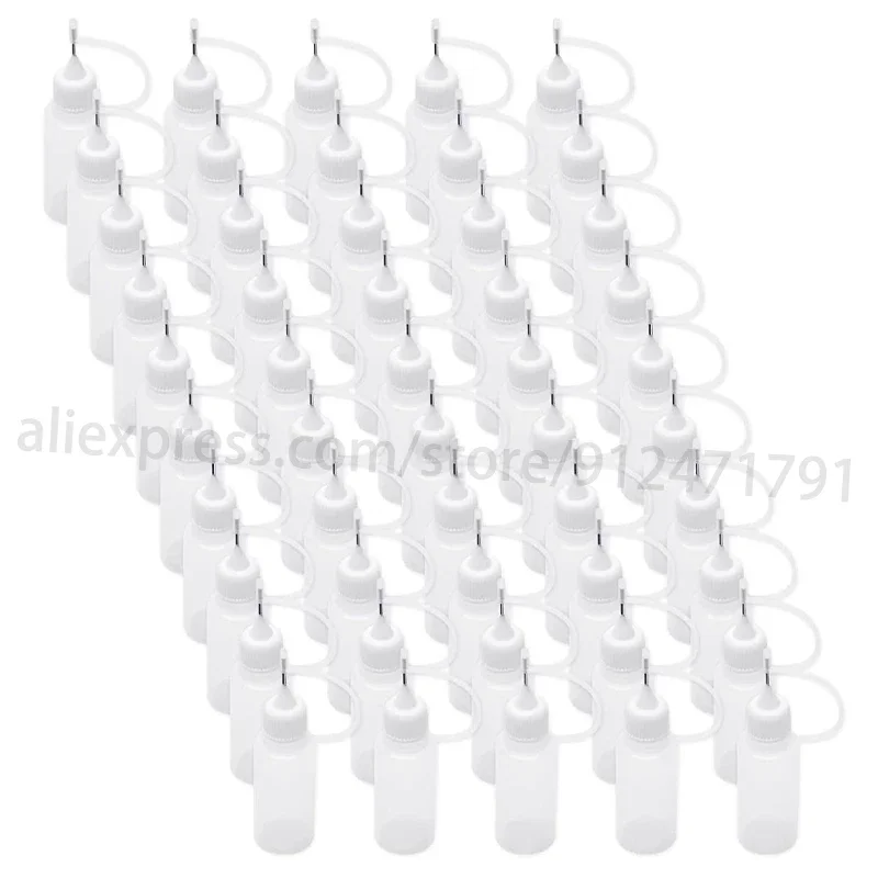 50Pcs Portable Squeezable Liquid Dropper Long Needle Dropper Bottle with Needle Cap Plastic Black Cap 5/10/15/20/30/50/100/120ML