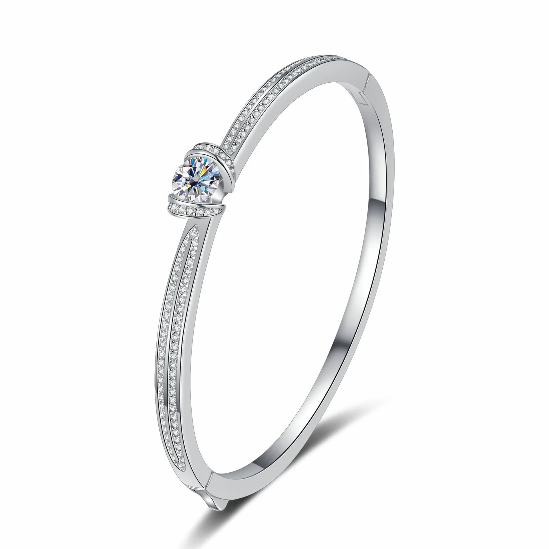 

S925 sterling silver all-moissanite bracelet simple, fashionable and high-end heavy industry bracelet