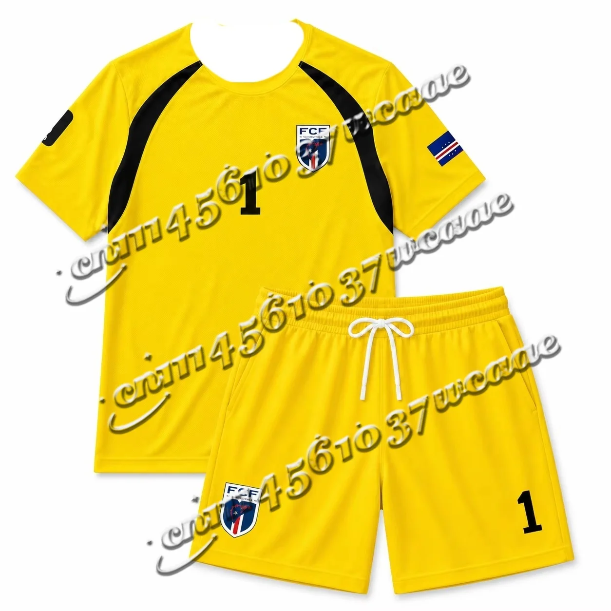 

2026 Unisex Cape Verde Vozinha 1 Football Jersey Set Fan Short Sleeve T-Shirt Shorts 2 Piece Sports Training Summer Uniform