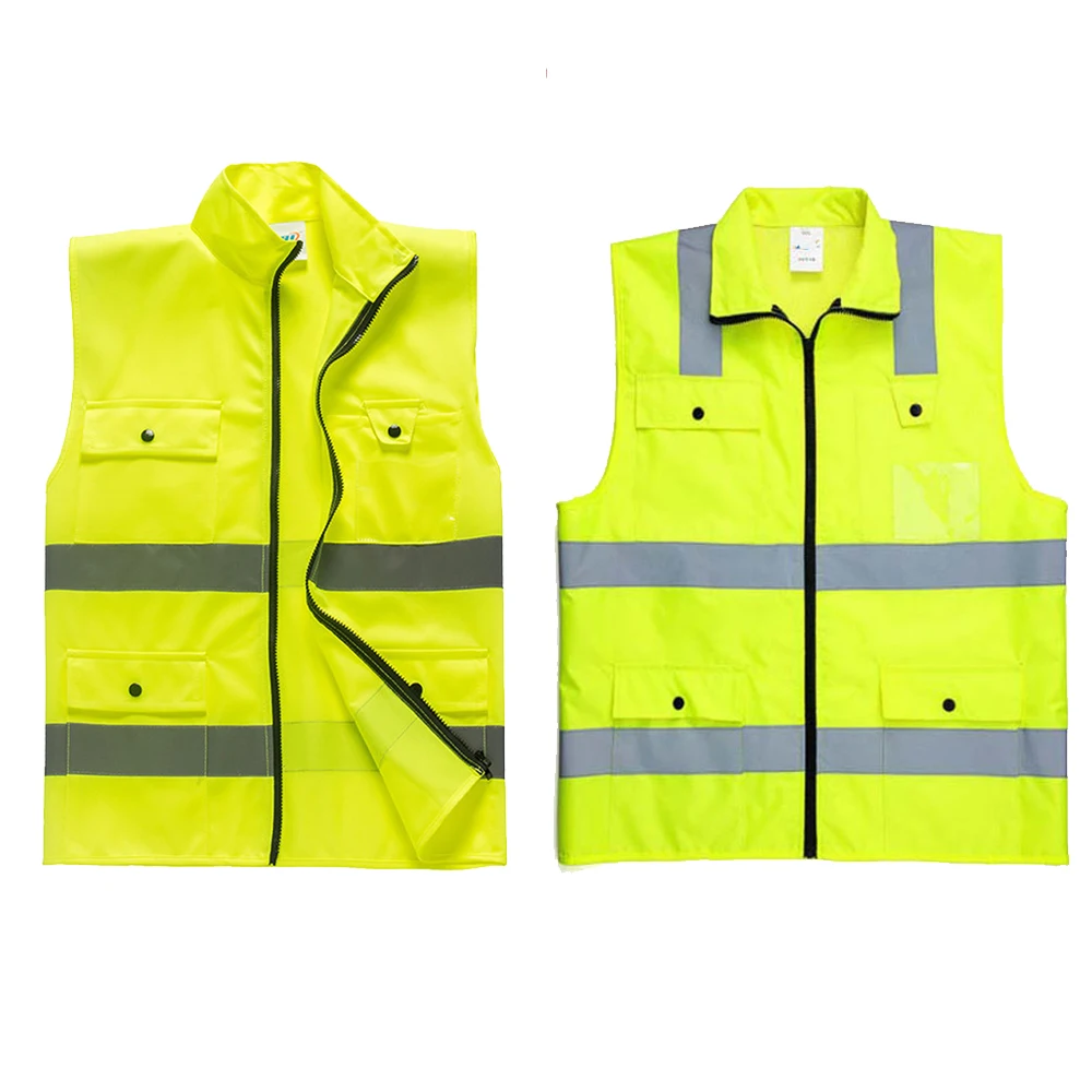 Hi Vis-chaleco reflectante con múltiples bolsillos para hombre, ropa de trabajo, cuello alto, chaqueta de seguridad para ciclismo y motocicleta