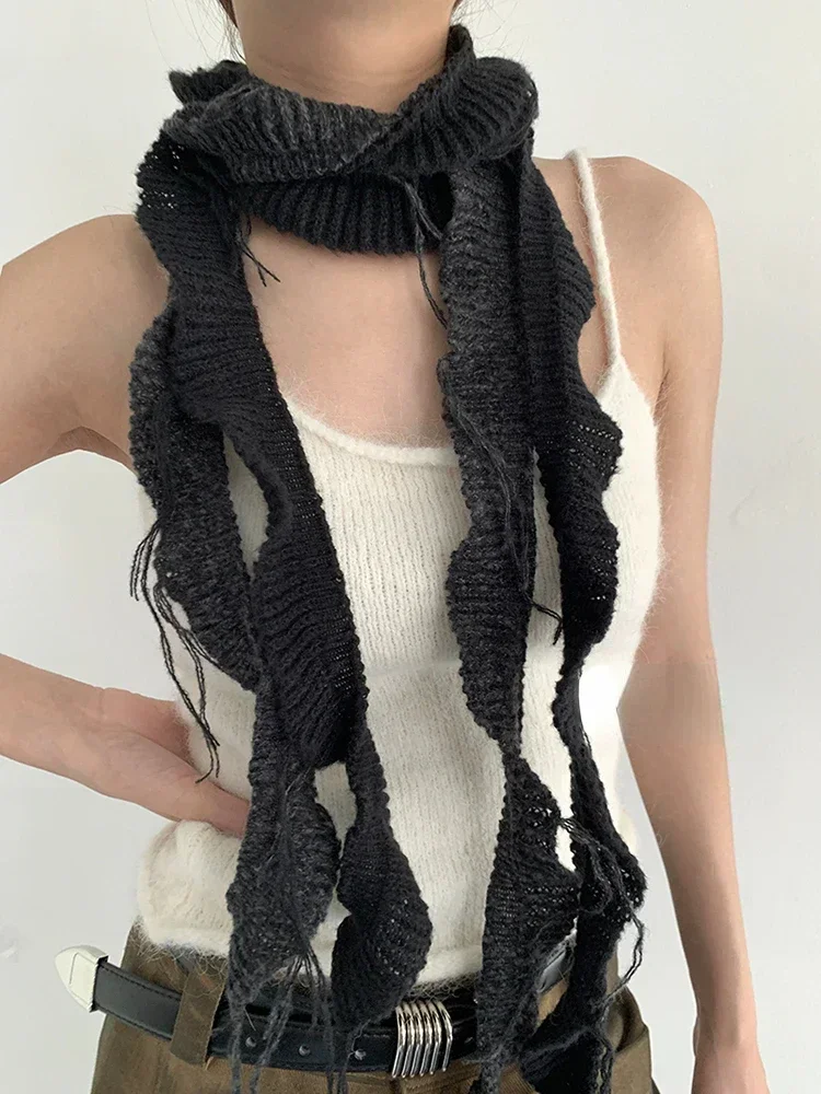 Japanese Cool Y2k Spiral Woven Long Scarf Korean Plush Knitted Scarves Women Girl Autumn Winter Warm Scarf Streetwear Y2k