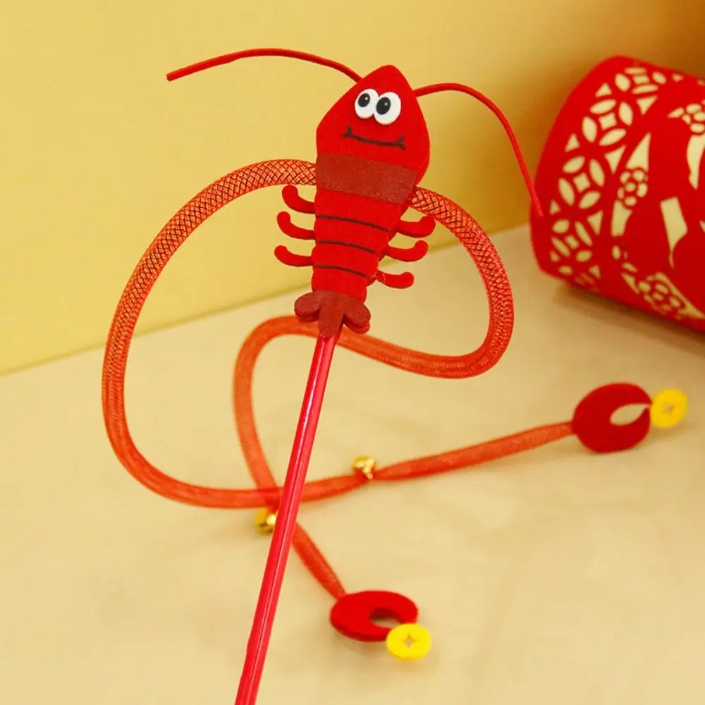 Lobster Shape Cat Teaser Stick Money Bag/Lucky Bite-resistant Kitten Wand Toy Elastic Xtension Rod Cat Interactive Toy New Year