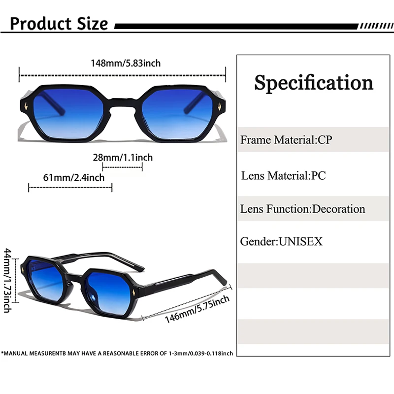 HBK Gafas de sol poligonales retro para hombre, diseño personalizado, gafas de sol con montura cuadrada para mujeres, fiestas, viajes, vacaciones