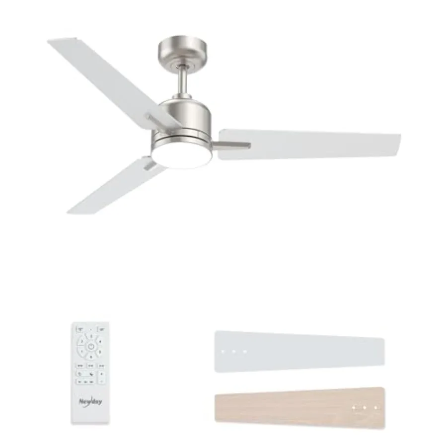 

52 inch ceiling fan with light and remote for bedroom, brushed nickel silver finish, 6-speed reversible DC motor, 3CCT dimmable