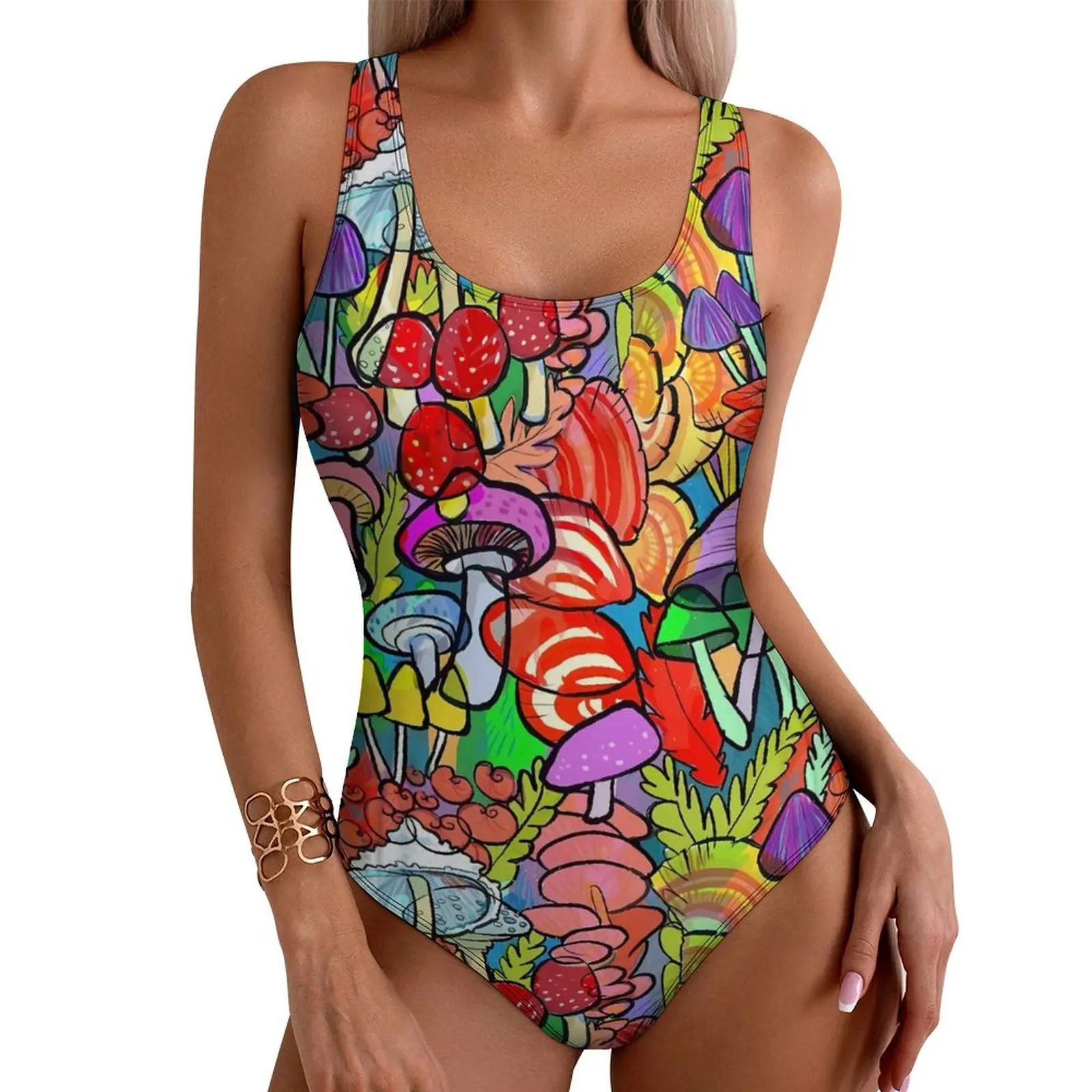 Forest Appeared Swimsuit Sexy Colorful Mushroom Woman Swimwear One-Piece Stylish Bodysuit Sport Push Up High Cut Bathing Suits