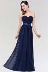 Summer Chiffon Bridesmaid Dress For Wedding Party 2022 Women Strapless Ruched Backless A Line Navy Blue Maid Of Honor Dresses