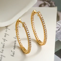 Stylish Slim Design Hoop Earrings For Women Girls,Gold/Silver Color With Cubic Zirconia OL Party Vacation Wedding  Jewelry