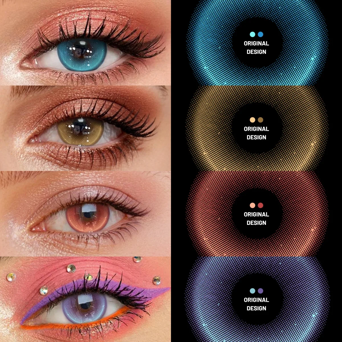 Visuashow Halloween Monaco Rot-Blaue Farbige Kontaktlinsen 1 Paar Halbjährlich Modische Kleinpupillen-Farbkontaktlinsen für Partys Augen-Make-up