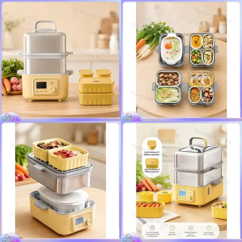 

Buydeem Electric Food Steamer Double Layer 304 Stainless Steel Fast Steam 1500W with Timer Reservation Function for