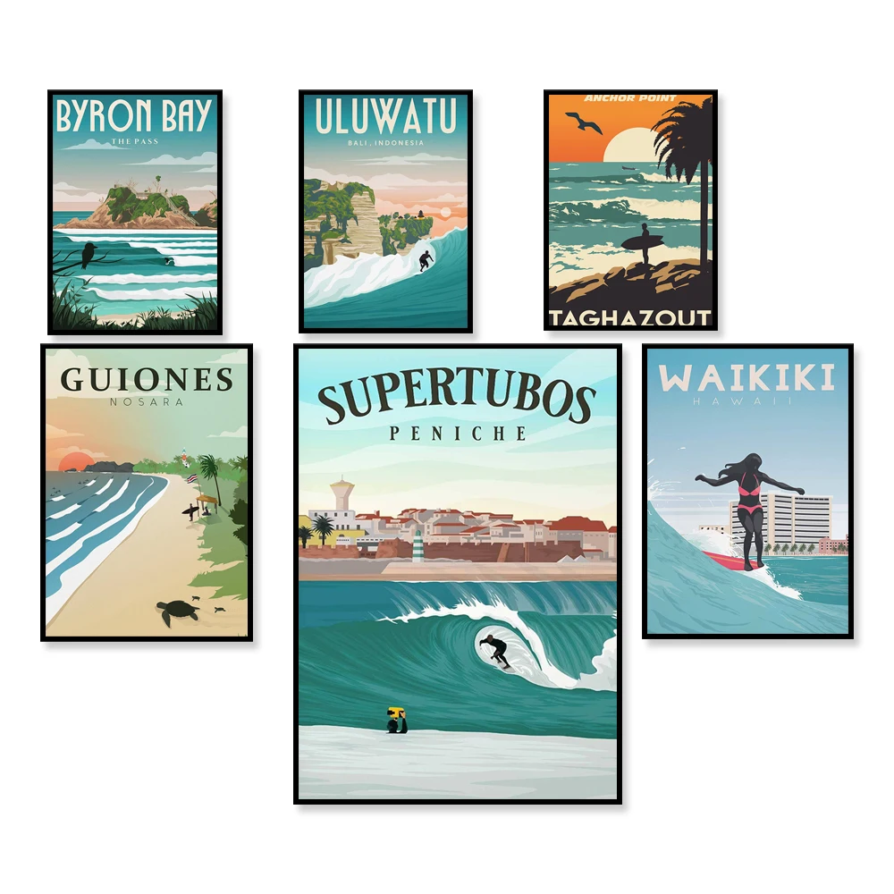 California ,Pipeline Hawaii,Nosara Costa Rica ,Bali,Byron Bay ,Newquay Surf,Bali Poster, Travel Poster, gift for surfer