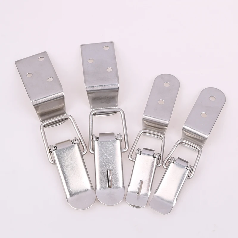 90Degrees Duck-mouth Buckle Hook Lock Stainless Steel Spring Loaded Draw Toggle Latch Clamp Clip Silver Hasp Latch Catch Clasps!