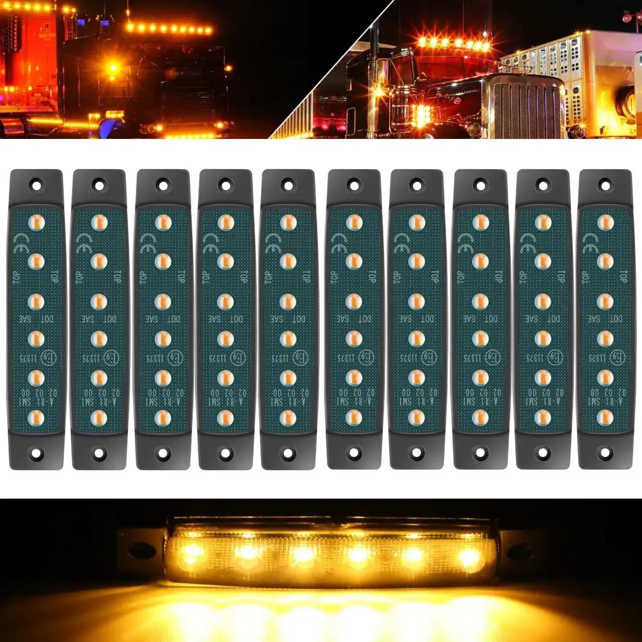 3.8 인치 훈제 LED 사이드 마커 라이트 표시등, 클리어런스 램프 6 LED 트레일러 트럭 보트 픽업 버스 RV 트럭 12V, 10 개